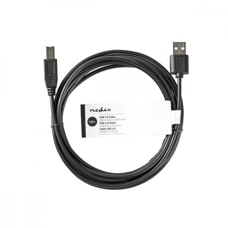 USB kábel | USB 2.0 | USB-A Dugasz | USB-B Dugasz | 7.5 W | 480 Mbps | Nikkelezett | 1.00 m | Kerek | PVC | Fekete | Papírfüles