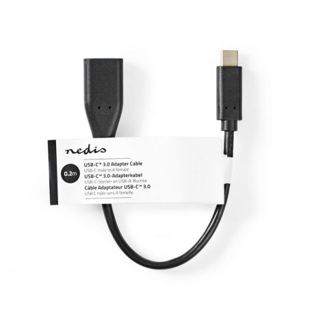 USB-C™ Adapter | USB 3.2 Gen 1 | USB-C™ Dugasz | USB-A Aljzat | 5 Gbps | OTG | 0.20 m | Kerek | Nikkelezett | PVC | Fekete | Papírfüles