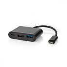 USB Többportos Adapter | USB 3.1 | USB-C™ Dugasz | HDMI™ Kimenet / USB-A Aljzat / USB-C™ Aljzat | 5 Gbps | 0.20 m | Kerek | Nikkelezett | PVC | Fekete | Papírfüles
