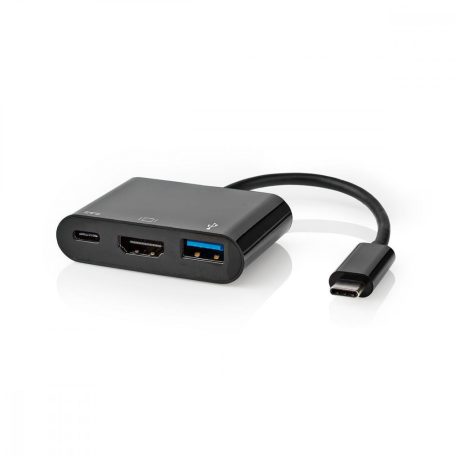 USB Többportos Adapter | USB 3.1 | USB-C™ Dugasz | HDMI™ Kimenet / USB-A Aljzat / USB-C™ Aljzat | 5 Gbps | 0.20 m | Kerek | Nikkelezett | PVC | Fekete | Papírfüles