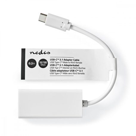 USB-C™ Adapter | USB 3.2 Gen 1 | USB-C™ Dugasz | RJ45 Aljzat | 100 Mbps | 0.20 m | Kerek | Nikkelezett | PVC | Fehér | Papírfüles