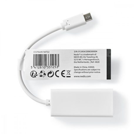 USB-C™ Adapter | USB 3.2 Gen 1 | USB-C™ Dugasz | RJ45 Aljzat | 100 Mbps | 0.20 m | Kerek | Nikkelezett | PVC | Fehér | Papírfüles