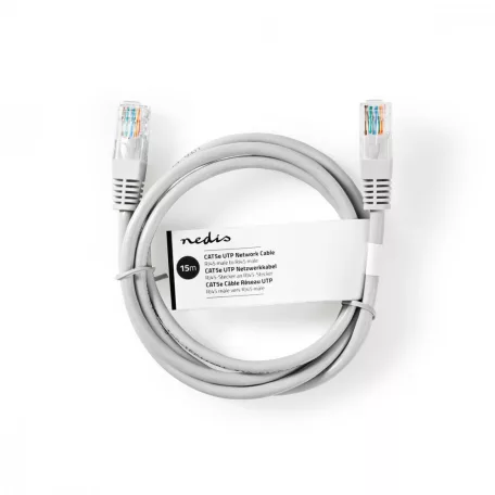 CAT5e hálózati kábel | U/UTP | RJ45 Dugasz | RJ45 Dugasz | 15.0 m | Kerek | PVC | Szürke | Papírfüles
