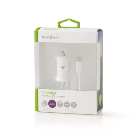 Autós Töltő | 12 W | 1x 2.4 A | Kimenő csatlakozók száma: 1 | Micro USB (Rögzített) Kábel | 1.00 m | Single Voltage Output