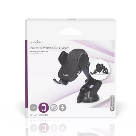 Vezeték nélküli autós töltő | 7.5 / 10 / 15 W | 1.5 / 1.67 / 2 A | 1.00 m | FOD / Túl Áram / Túlfeszültség / Túlmelegedés Elleni Védelem | USB Type-C™ | Kábelt tartalmaz