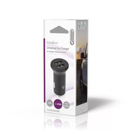 Autós Töltő | 24 W | 2x 2.4 A | Kimenő csatlakozók száma: 2 | Csatlakozó típusa: 2x USB-A | | Single Voltage Output