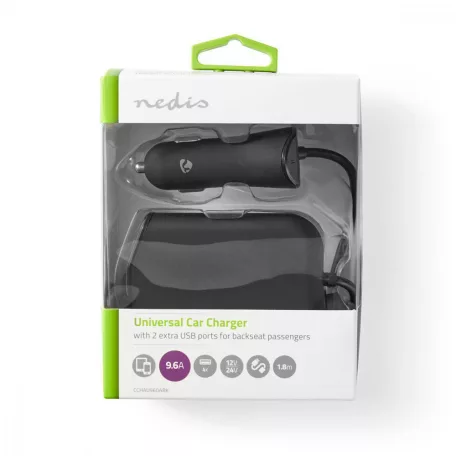 Autós Töltő | 48 W | 4x 2.4 A | Kimenő csatlakozók száma: 4 | Csatlakozó típusa: 4x USB-A | Hosszabbító Kábel | 1.80 m | Single Voltage Output