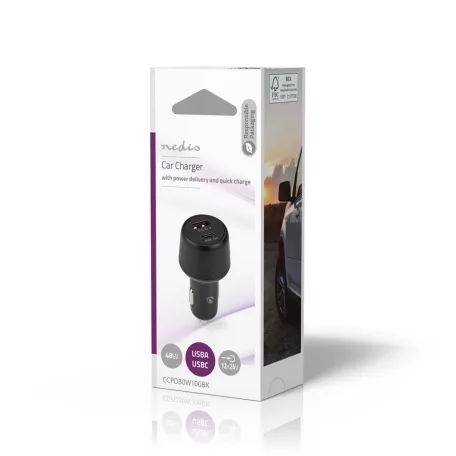 Autós Töltő | 48 W | 2x 3.0 A | Kimenő csatlakozók száma: 2 | Csatlakozó típusa: USB-A / USB-C™ | | Automatikus Feszültség Kiválasztás