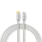 Lightning Kábel | USB 2.0 | Apple Lightning, 8 Pólusú | USB-C™ Dugasz | 480 Mbps | Aranyozott | 1.00 m | Kerek | Márkás / Nejlon Tok | Alumínium / Ezüst | Ablakos Fedő Doboz