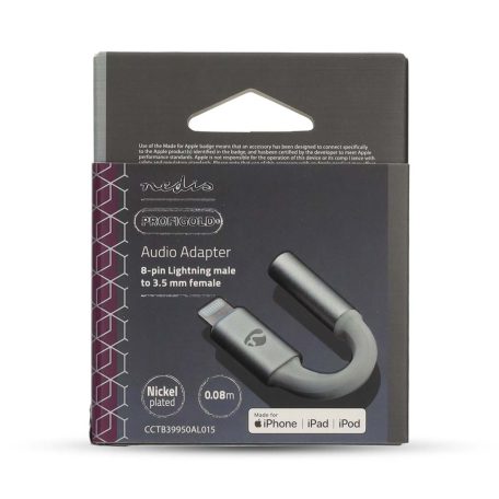 Lightning-Adapter | Apple Lightning, 8 Pólusú | 3.5 mm Aljzat | Aranyozott | 0.15 m | Kerek | Alumínium