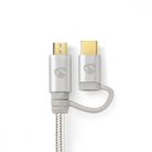 2 az 1-ben kábel | USB 2.0 | USB-A Dugasz | USB-C™ Dugasz | 480 Mbps | 1.00 m | Aranyozott | Kerek | Márkás | Alumínium | Ablakos Fedő Doboz
