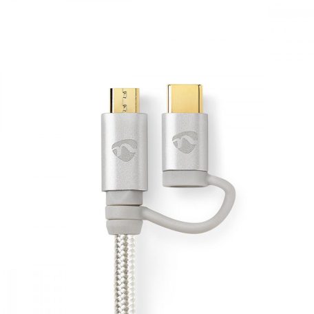 2 az 1-ben kábel | USB 2.0 | USB-A Dugasz | USB-C™ Dugasz | 480 Mbps | 1.00 m | Aranyozott | Kerek | Márkás | Alumínium | Ablakos Fedő Doboz