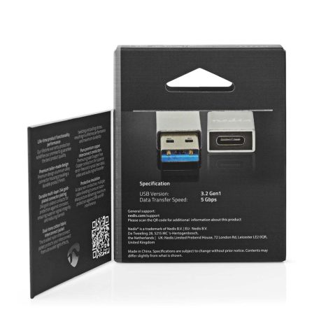 USB-A Adapter | USB 3.2 Gen 1 | USB-A Dugasz | USB-C™ Aljzat | 5 Gbps | Kerek | Nikkelezett | Ezüst | Fedődoboz