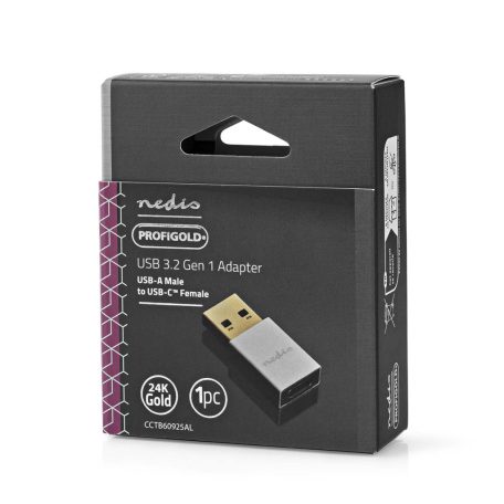 USB-A Adapter | USB 3.2 Gen 1 | USB-A Dugasz | USB-C™ Aljzat | 5 Gbps | Kerek | Nikkelezett | Ezüst | Fedődoboz