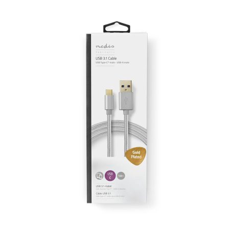 USB kábel | USB 3.2 Gen 1 | USB-A Dugasz | USB-C™ Dugasz | 15 W | 5 Gbps | Aranyozott | 1.00 m | Kerek | Márkás / Nejlon Tok | Alumínium | Ablakos Fedő Doboz