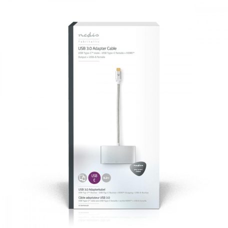 USB Többportos Adapter | USB 3.2 Gen 1 | USB-C™ Dugasz | HDMI™ Kimenet / USB-A Aljzat / USB-C™ Aljzat | 5 Gbps | 0.20 m | Kerek | Aranyozott | Márkás / Nejlon Tok | Ezüst | Ablakos Fedő Doboz