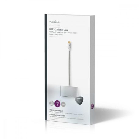 USB Többportos Adapter | USB 3.2 Gen 1 | USB-C™ Dugasz | HDMI™ Kimenet / USB-A Aljzat / USB-C™ Aljzat | 5 Gbps | 0.20 m | Kerek | Aranyozott | Márkás / Nejlon Tok | Ezüst | Ablakos Fedő Doboz