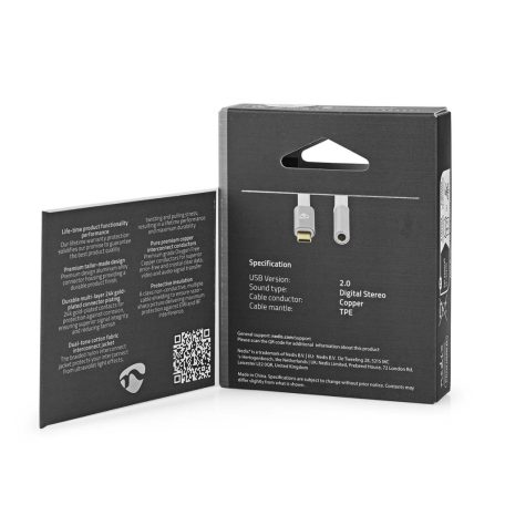 USB-C™ Adapter | USB 2.0 | USB-C™ Dugasz | 3.5 mm Aljzat | 0.08 m | Kerek | Aranyozott | Márkás / Nejlon Tok | Ezüst / Fehér | Ablakos Fedő Doboz