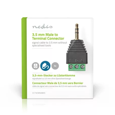 CCTV biztonsági csatlakozó | 3-as sorkapocs | 3.5mm Jack Dugasz | Dugasz | Fekete / Zöld