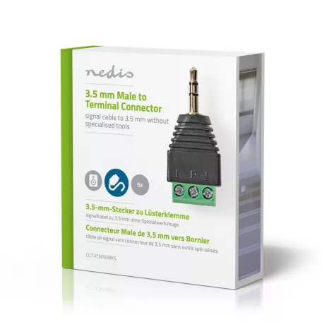 CCTV biztonsági csatlakozó | 3-as sorkapocs | 3.5mm Jack Dugasz | Dugasz | Fekete / Zöld