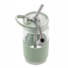   BUYDEEM CD1017-CG üveg palack szívószállal, 500 ml, boroszilikát üveg, beépített fogantyú