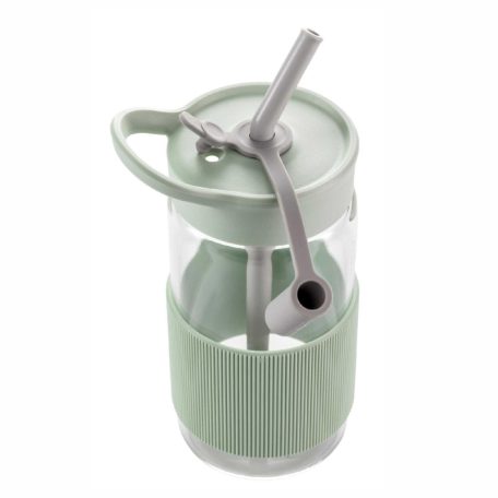 BUYDEEM CD1017-CG üveg palack szívószállal, 500 ml, boroszilikát üveg, beépített fogantyú