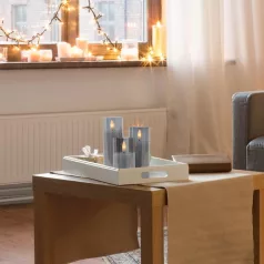   Home CDS 3 LED-es gyertyaszett üvegben, lángnyelv alakú LED, valódi viasz, 6 cm magas