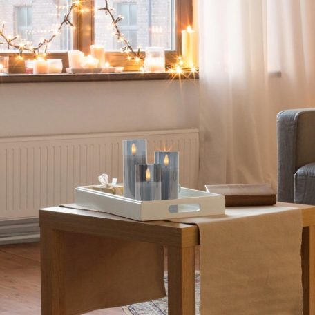 Home CDS 3 LED-es gyertyaszett üvegben, lángnyelv alakú LED, valódi viasz, 6 cm magas