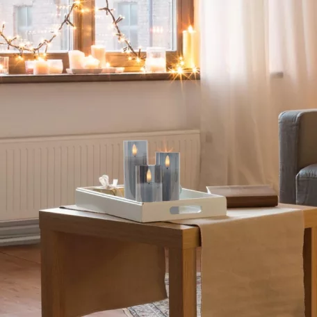 Home CDS 3 LED-es gyertyaszett üvegben, lángnyelv alakú LED, valódi viasz, 6 cm magas