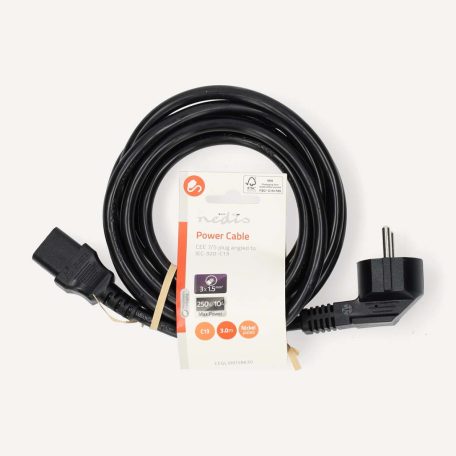 Tápkábel | Földelt Csatlakozó Dugó | IEC-320-C13 | Szögben | Egyenes | Nikkelezett | 3.00 m | Kerek | PVC | Fekete | Label