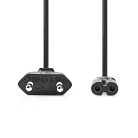 Tápkábel | Euro Férfi | IEC-320-C7 | Egyenes | Egyenes | Nikkelezett | 2.00 m | Tekercselt | PVC | Fekete | Label
