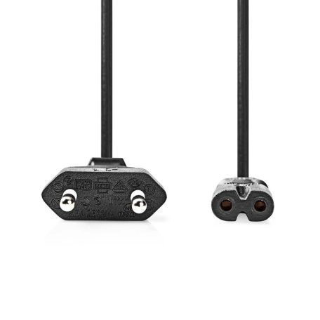 Tápkábel | Euro Férfi | IEC-320-C7 | Egyenes | Egyenes | Nikkelezett | 2.00 m | Tekercselt | PVC | Fekete | Label