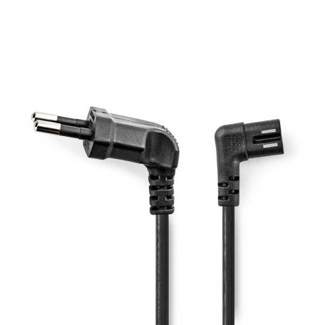 Tápkábel | Euro Férfi | IEC-320-C7 | Szögben | Döntött Bal | Nikkelezett | 3.00 m | Lapos | PVC | Fekete | Label