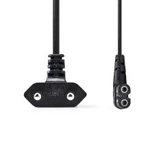   Tápkábel | Euro Férfi | IEC-320-C7 | Szögben | Döntött Bal | Nikkelezett | 3.00 m | Lapos | PVC | Fekete | Label