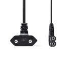 Tápkábel | Euro Férfi | IEC-320-C7 | Szögben | Döntött Bal | Nikkelezett | 5.00 m | Lapos | PVC | Fekete | Label