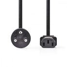 Tápkábel | Dán Dugasz | IEC-320-C13 | Egyenes | Egyenes | Nikkelezett | 2.00 m | Kerek | PVC | Fekete | Műanyag Zacskó
