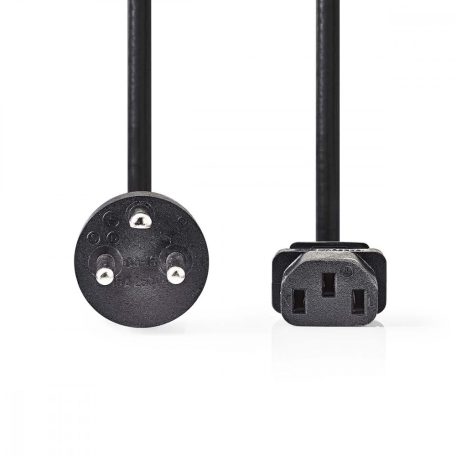 Tápkábel | Dán Dugasz | IEC-320-C13 | Egyenes | Egyenes | Nikkelezett | 2.00 m | Kerek | PVC | Fekete | Műanyag Zacskó