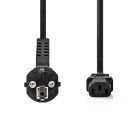 Tápkábel | Földelt Csatlakozó Dugó | IEC-320-C13 | Könyök 90 ° | Egyenes | Nikkelezett | 2.00 m | Kerek | PVC | Fekete | Papírfüles