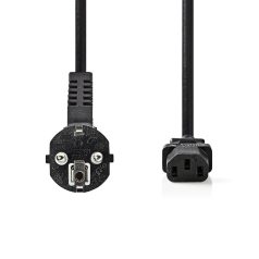   Tápkábel | Földelt Csatlakozó Dugó | IEC-320-C13 | Könyök 90 ° | Egyenes | Nikkelezett | 2.00 m | Kerek | PVC | Fekete | Papírfüles