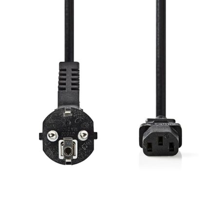 Tápkábel | Földelt Csatlakozó Dugó | IEC-320-C13 | Könyök 90 ° | Egyenes | Nikkelezett | 2.00 m | Kerek | PVC | Fekete | Papírfüles