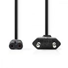 Tápkábel | Euro Férfi | IEC-320-C7 | Egyenes | Egyenes | Nikkelezett | 2.00 m | Lapos | PVC | Fekete | Papírfüles