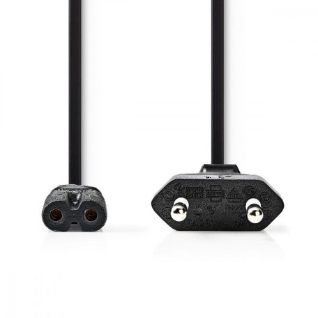 Tápkábel | Euro Férfi | IEC-320-C7 | Egyenes | Egyenes | Nikkelezett | 2.00 m | Lapos | PVC | Fekete | Papírfüles