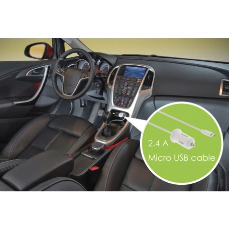 Autós Töltő 2.4 A Micro USB Fehér