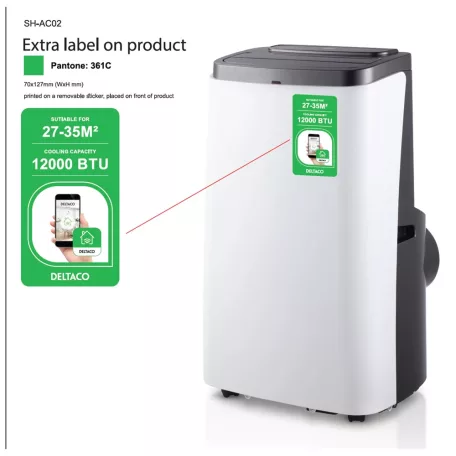 Midea Nordic Deltaco Smart Home SH-AC02H Wi-Fi Okos hűtő-fűtő mobilklíma, hűtési / fűtési teljesítmény: 3,5 kW / 3,3 kW, Wifi, Smart, távirányító, ideális 36-80 m2  12hrn-ac02