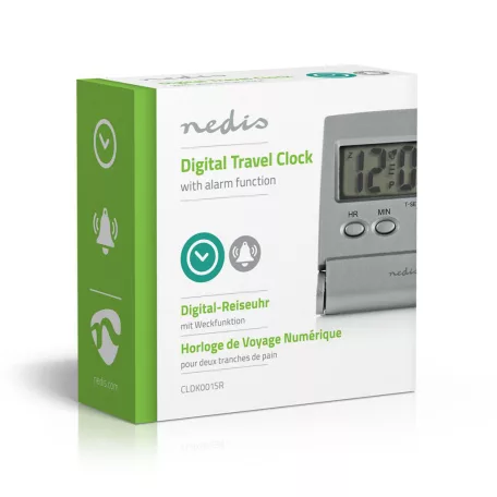 Digitális Desk ébresztőóra | Háttér megvilágosítású LCD Kijelző | 1.7 cm | Háttér megvilágítás | Összehajtható | Alkalmas erre: Utazás | Szundi funkció | Igen | Ezüst