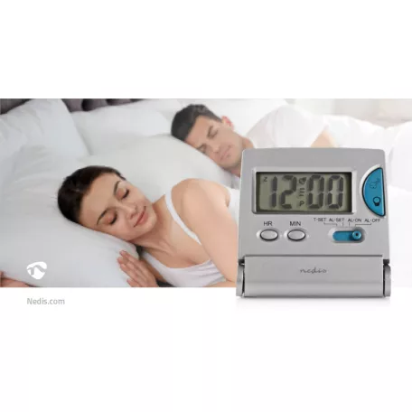 Digitális Desk ébresztőóra | Háttér megvilágosítású LCD Kijelző | 1.7 cm | Háttér megvilágítás | Összehajtható | Alkalmas erre: Utazás | Szundi funkció | Igen | Ezüst