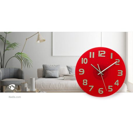 Falióra | Átmérő: 300 mm | Üveg | Piros