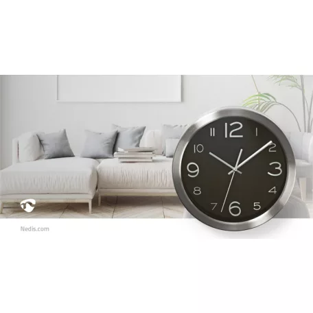 Falióra | Átmérő: 300 mm | Rozsdamentes Acél | Ezüst / Fekete