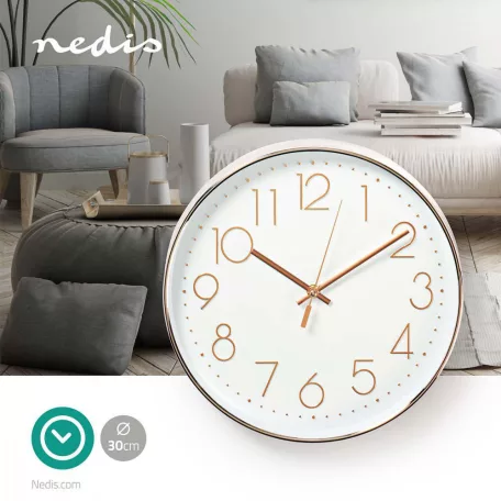 Falióra | Átmérő: 300 mm | Műanyag | Fehér / Rózsaarany