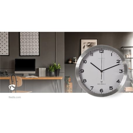 Falióra | Átmérő: 300 mm | Alumínium / Műanyag | Rádió vezérelt idő | Ezüst / Fehér
